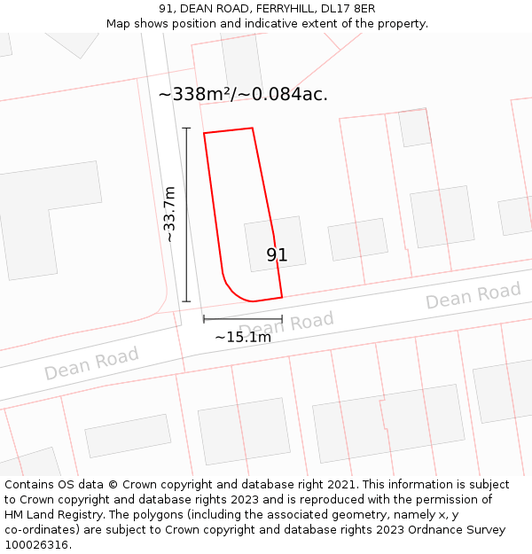 91, DEAN ROAD, FERRYHILL, DL17 8ER: Plot and title map