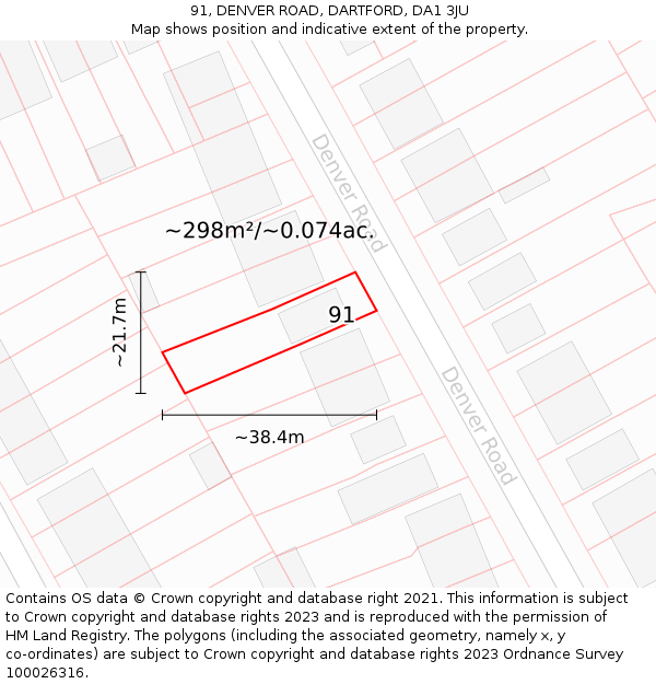 91, DENVER ROAD, DARTFORD, DA1 3JU: Plot and title map