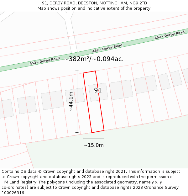 91, DERBY ROAD, BEESTON, NOTTINGHAM, NG9 2TB: Plot and title map