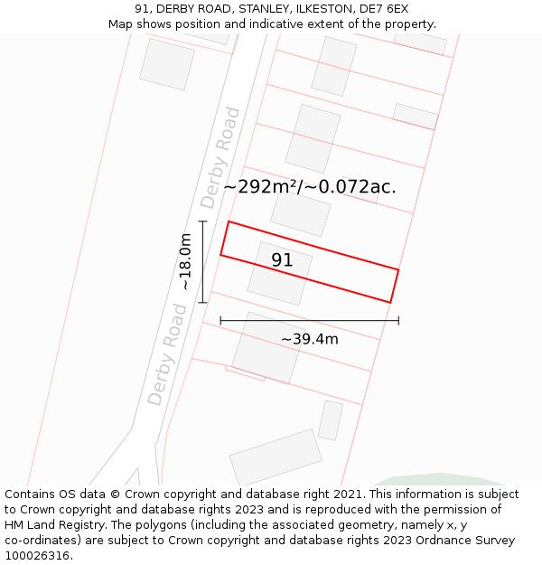 91, DERBY ROAD, STANLEY, ILKESTON, DE7 6EX: Plot and title map