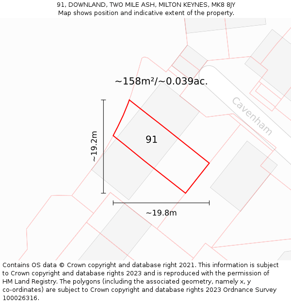 91, DOWNLAND, TWO MILE ASH, MILTON KEYNES, MK8 8JY: Plot and title map