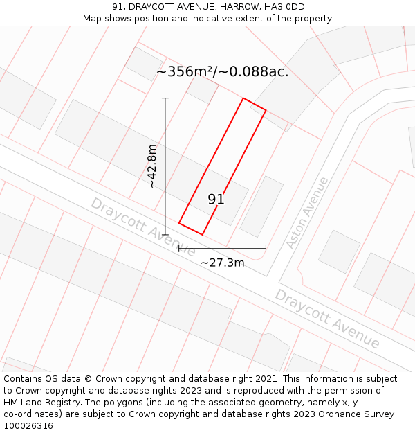 91, DRAYCOTT AVENUE, HARROW, HA3 0DD: Plot and title map