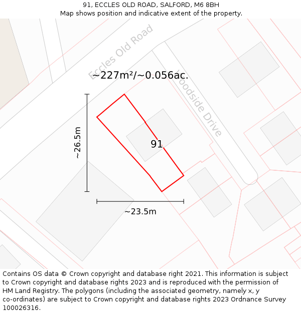 91, ECCLES OLD ROAD, SALFORD, M6 8BH: Plot and title map