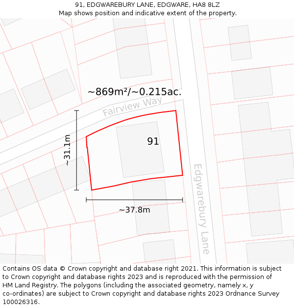 91, EDGWAREBURY LANE, EDGWARE, HA8 8LZ: Plot and title map