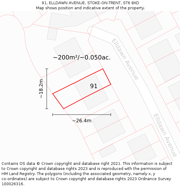 91, ELLDAWN AVENUE, STOKE-ON-TRENT, ST6 8XD: Plot and title map