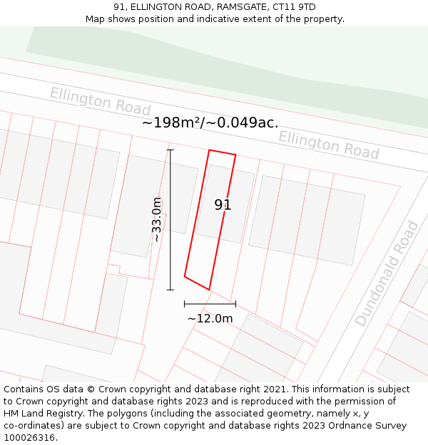 91, ELLINGTON ROAD, RAMSGATE, CT11 9TD: Plot and title map