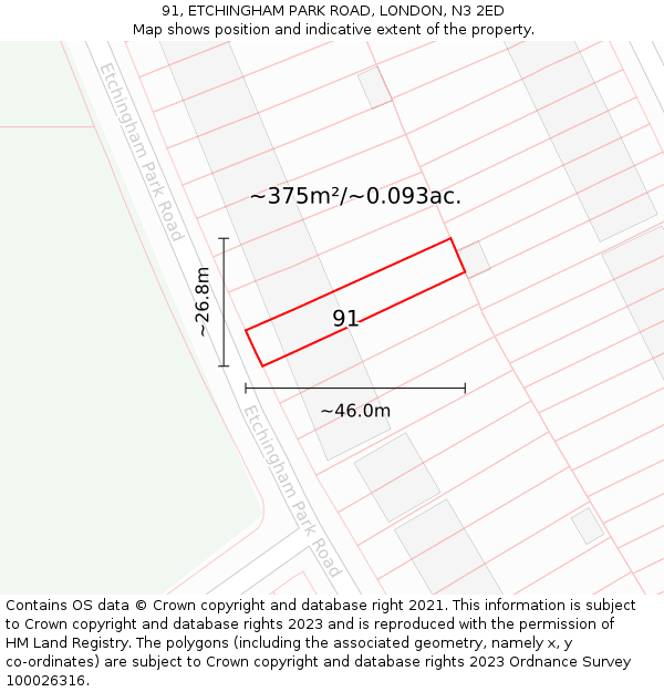 91, ETCHINGHAM PARK ROAD, LONDON, N3 2ED: Plot and title map