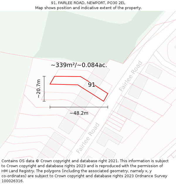 91, FAIRLEE ROAD, NEWPORT, PO30 2EL: Plot and title map