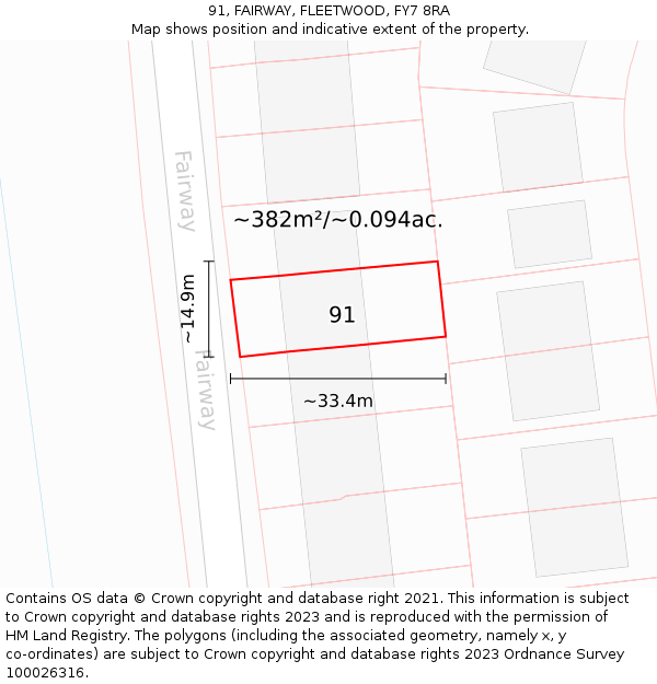 91, FAIRWAY, FLEETWOOD, FY7 8RA: Plot and title map