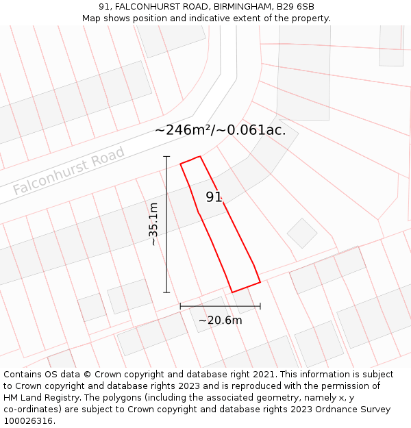 91, FALCONHURST ROAD, BIRMINGHAM, B29 6SB: Plot and title map