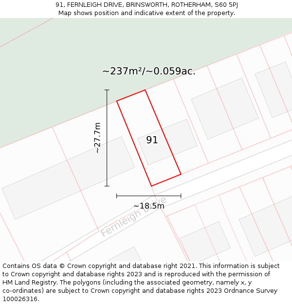 91, FERNLEIGH DRIVE, BRINSWORTH, ROTHERHAM, S60 5PJ: Plot and title map