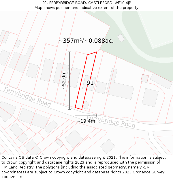 91, FERRYBRIDGE ROAD, CASTLEFORD, WF10 4JP: Plot and title map