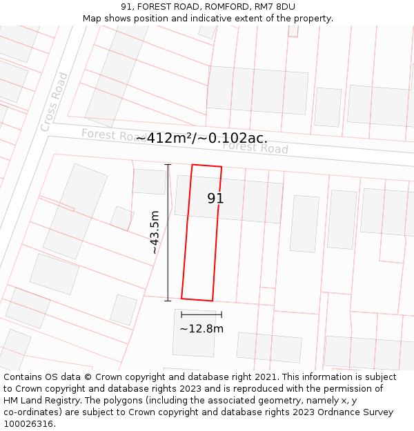 91, FOREST ROAD, ROMFORD, RM7 8DU: Plot and title map