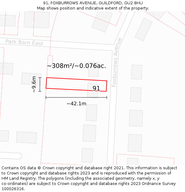 91, FOXBURROWS AVENUE, GUILDFORD, GU2 8HU: Plot and title map