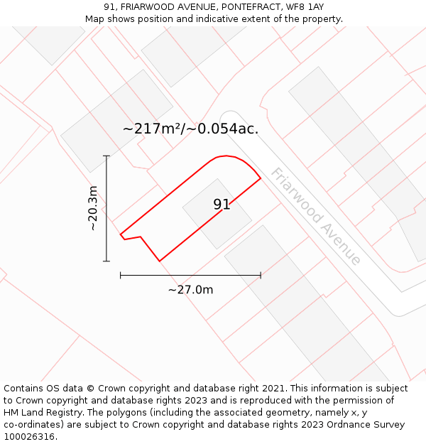 91, FRIARWOOD AVENUE, PONTEFRACT, WF8 1AY: Plot and title map