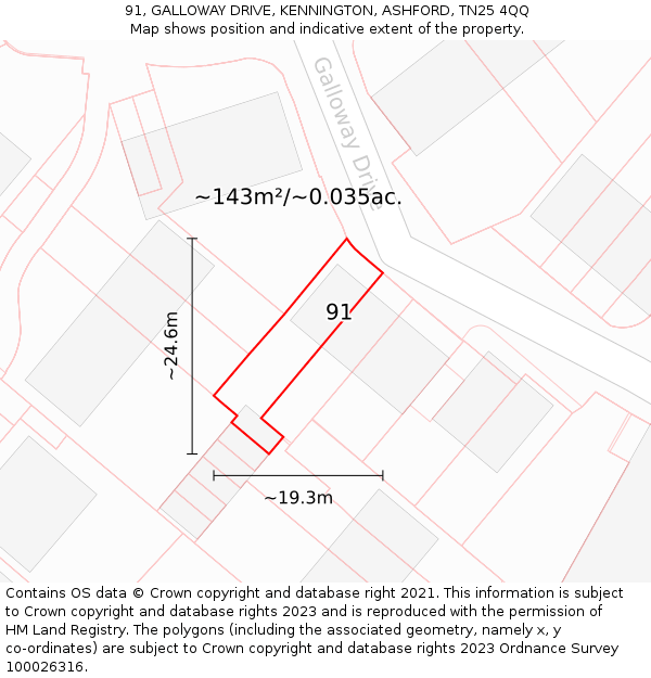 91, GALLOWAY DRIVE, KENNINGTON, ASHFORD, TN25 4QQ: Plot and title map