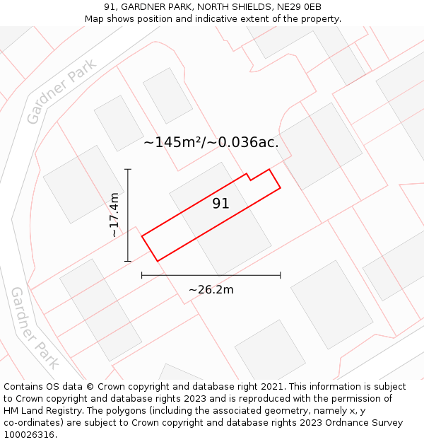 91, GARDNER PARK, NORTH SHIELDS, NE29 0EB: Plot and title map