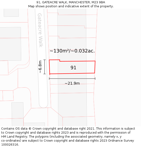 91, GATEACRE WALK, MANCHESTER, M23 9BA: Plot and title map