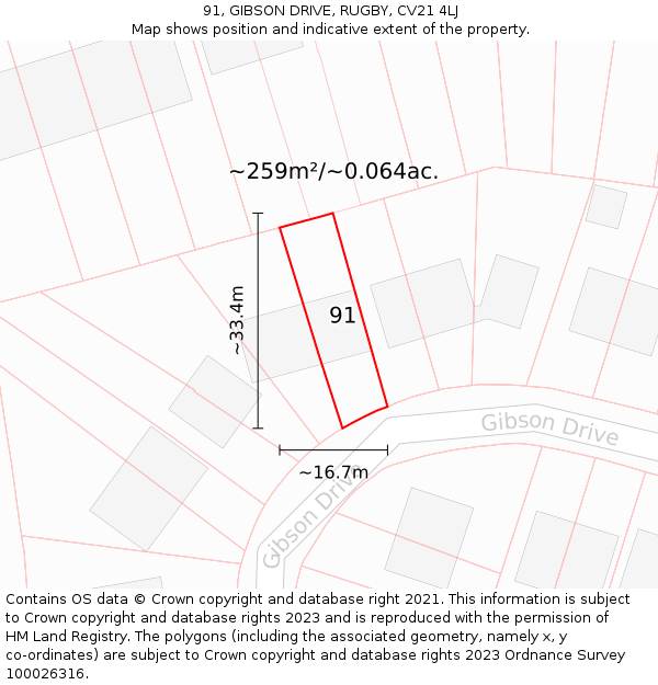 91, GIBSON DRIVE, RUGBY, CV21 4LJ: Plot and title map