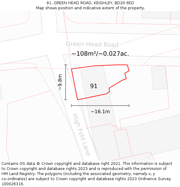 91, GREEN HEAD ROAD, KEIGHLEY, BD20 6ED: Plot and title map