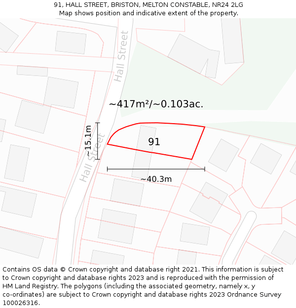 91, HALL STREET, BRISTON, MELTON CONSTABLE, NR24 2LG: Plot and title map