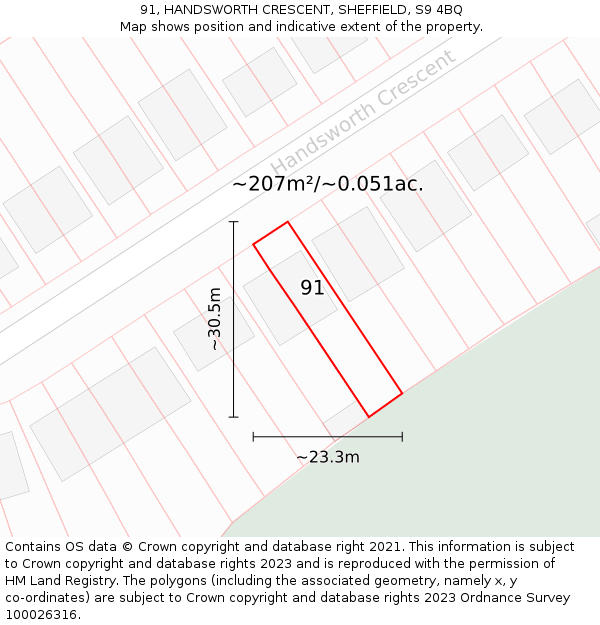 91, HANDSWORTH CRESCENT, SHEFFIELD, S9 4BQ: Plot and title map