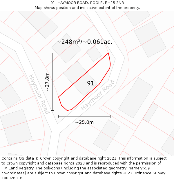 91, HAYMOOR ROAD, POOLE, BH15 3NR: Plot and title map