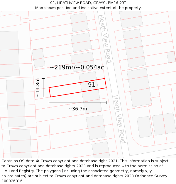 91, HEATHVIEW ROAD, GRAYS, RM16 2RT: Plot and title map