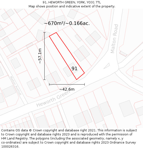 91, HEWORTH GREEN, YORK, YO31 7TL: Plot and title map