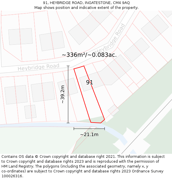 91, HEYBRIDGE ROAD, INGATESTONE, CM4 9AQ: Plot and title map