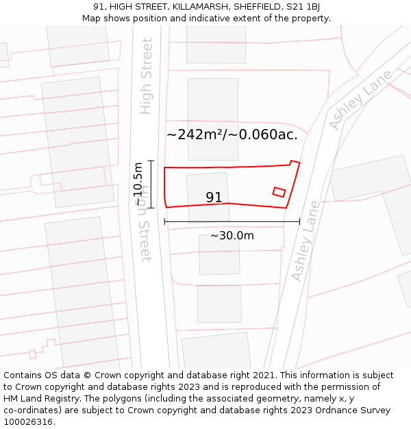 91, HIGH STREET, KILLAMARSH, SHEFFIELD, S21 1BJ: Plot and title map