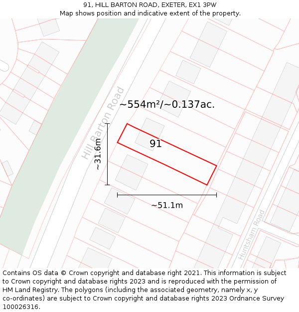 91, HILL BARTON ROAD, EXETER, EX1 3PW: Plot and title map