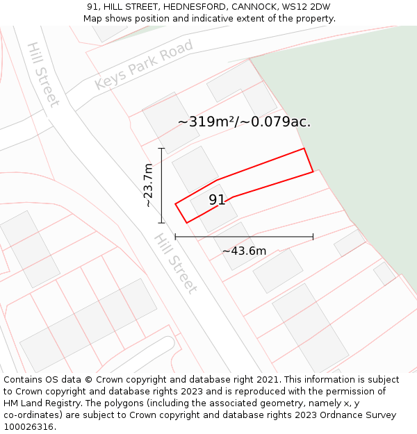 91, HILL STREET, HEDNESFORD, CANNOCK, WS12 2DW: Plot and title map