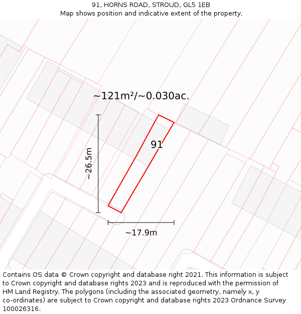 91, HORNS ROAD, STROUD, GL5 1EB: Plot and title map