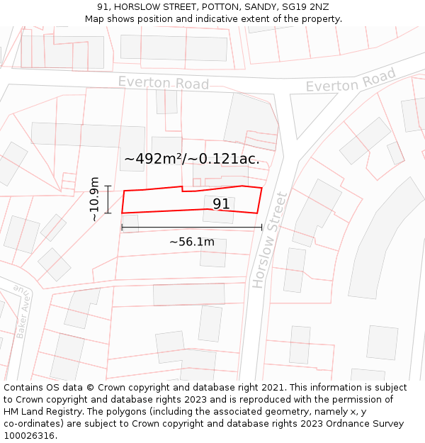 91, HORSLOW STREET, POTTON, SANDY, SG19 2NZ: Plot and title map