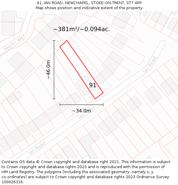 91, IAN ROAD, NEWCHAPEL, STOKE-ON-TRENT, ST7 4PP: Plot and title map