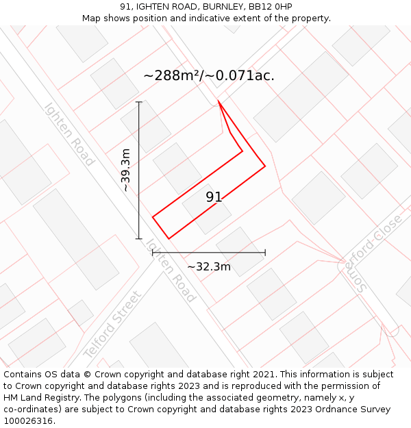 91, IGHTEN ROAD, BURNLEY, BB12 0HP: Plot and title map