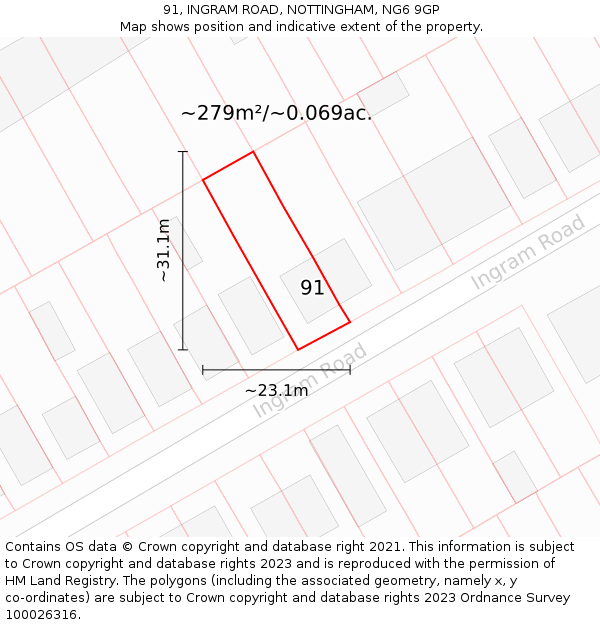 91, INGRAM ROAD, NOTTINGHAM, NG6 9GP: Plot and title map