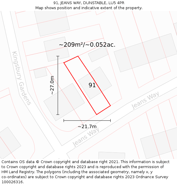 91, JEANS WAY, DUNSTABLE, LU5 4PR: Plot and title map