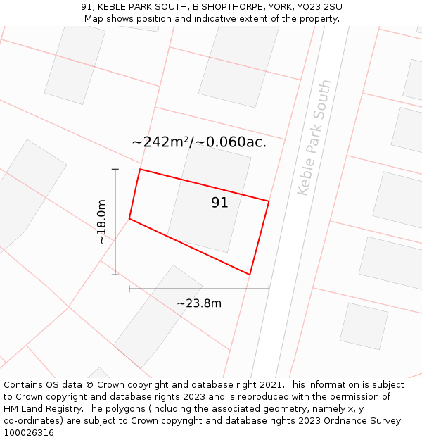 91, KEBLE PARK SOUTH, BISHOPTHORPE, YORK, YO23 2SU: Plot and title map