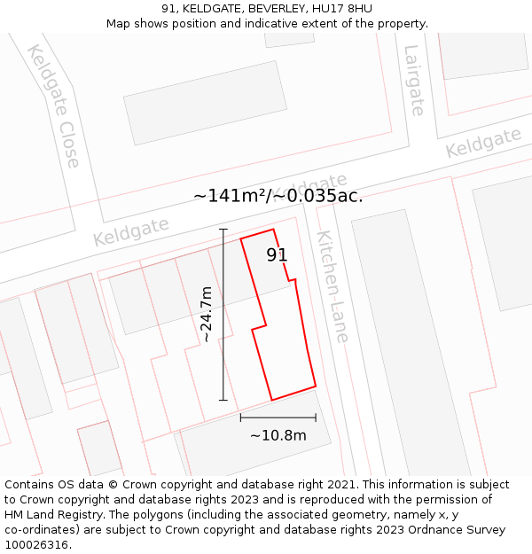 91, KELDGATE, BEVERLEY, HU17 8HU: Plot and title map