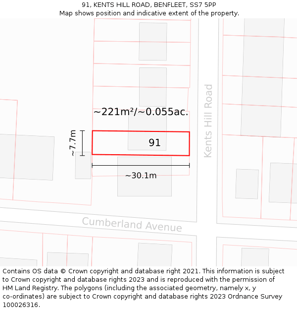 91, KENTS HILL ROAD, BENFLEET, SS7 5PP: Plot and title map