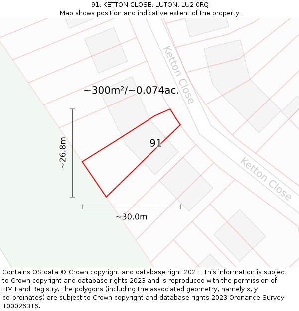 91, KETTON CLOSE, LUTON, LU2 0RQ: Plot and title map