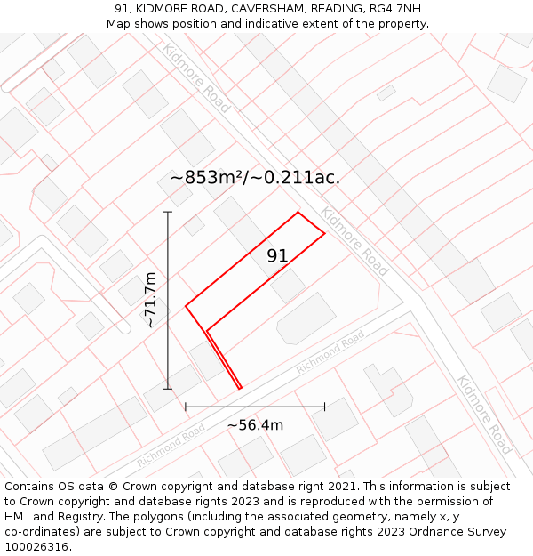 91, KIDMORE ROAD, CAVERSHAM, READING, RG4 7NH: Plot and title map