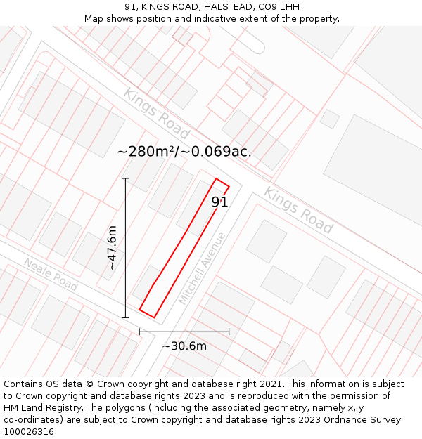 91, KINGS ROAD, HALSTEAD, CO9 1HH: Plot and title map