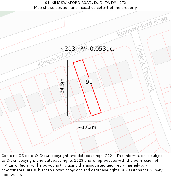 91, KINGSWINFORD ROAD, DUDLEY, DY1 2EX: Plot and title map