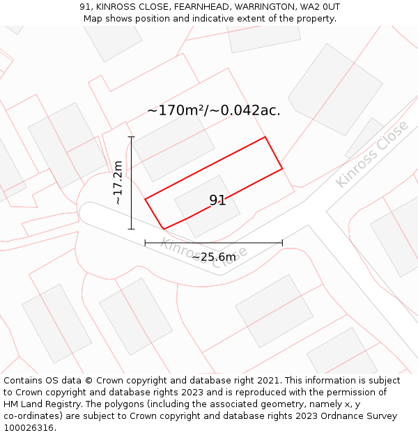 91, KINROSS CLOSE, FEARNHEAD, WARRINGTON, WA2 0UT: Plot and title map