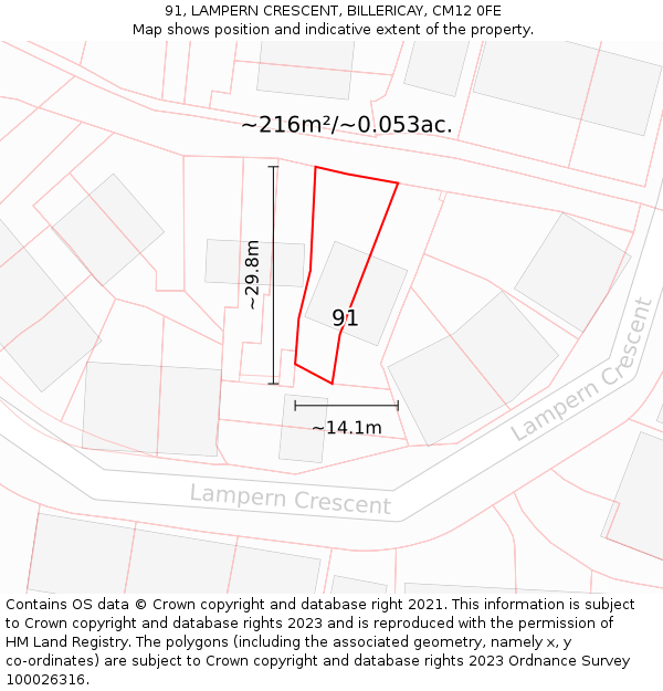 91, LAMPERN CRESCENT, BILLERICAY, CM12 0FE: Plot and title map