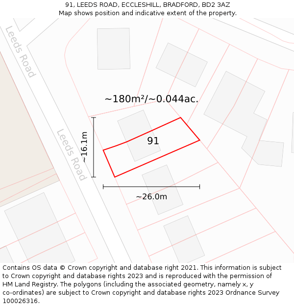 91, LEEDS ROAD, ECCLESHILL, BRADFORD, BD2 3AZ: Plot and title map