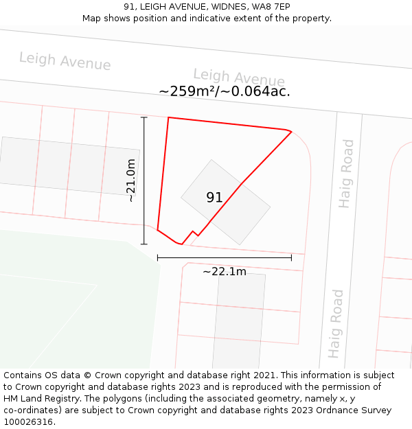 91, LEIGH AVENUE, WIDNES, WA8 7EP: Plot and title map